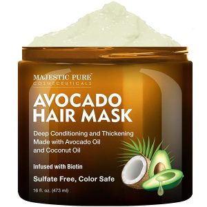 MAJESTIC PURE Avocado and Coconut Hair Mask for Dry Damaged Hair - Infused with Biotin - Deep Conditioning, Hair Thickening, for Healthy Hydrated Hair, Sulfate Free